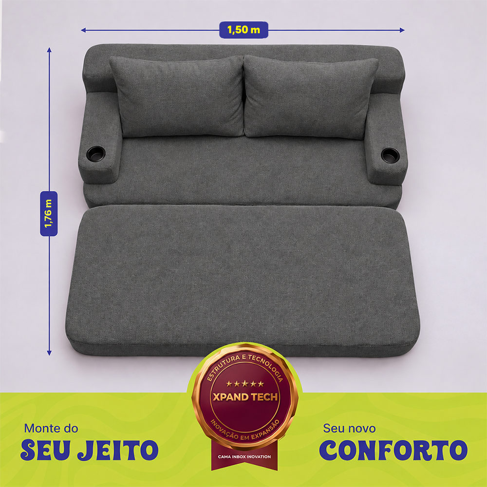 Sofá Cama Nami Xpand Tech a Vácuo Bouclê Cama inBox