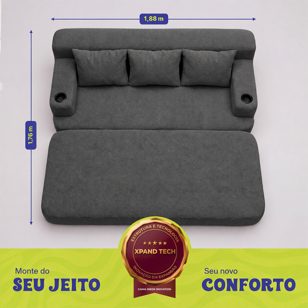Sofá Cama Nami Xpand Tech a Vácuo Bouclê Cama inBox