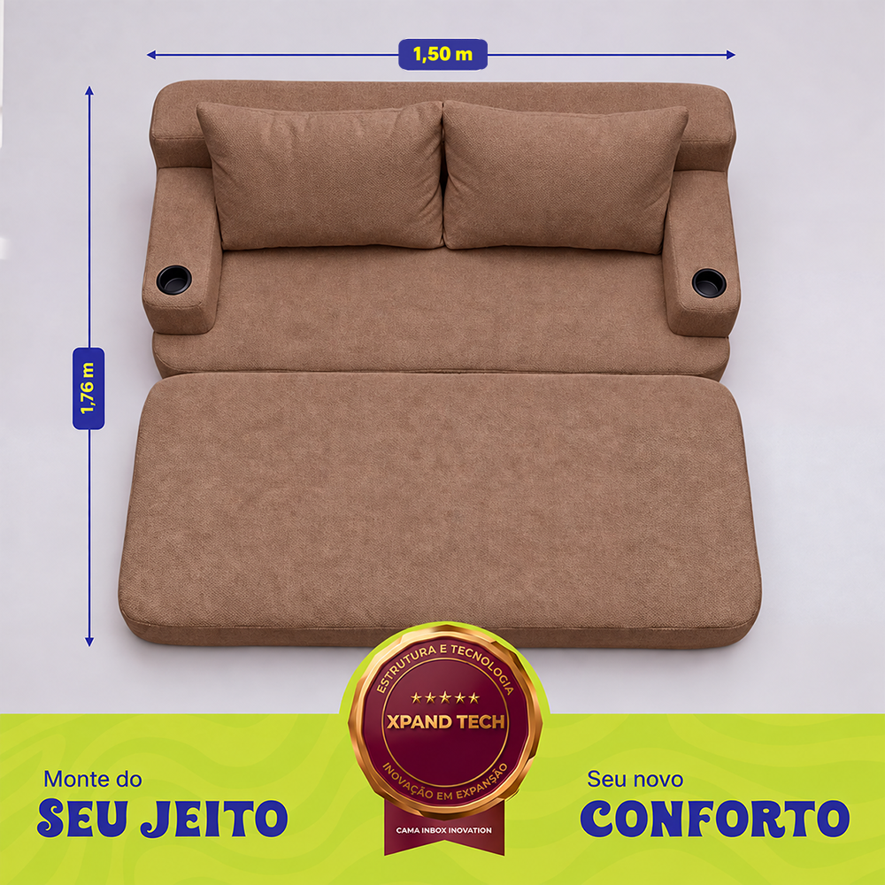 Sofá Cama Nami Xpand Tech a Vácuo Bouclê Cama inBox