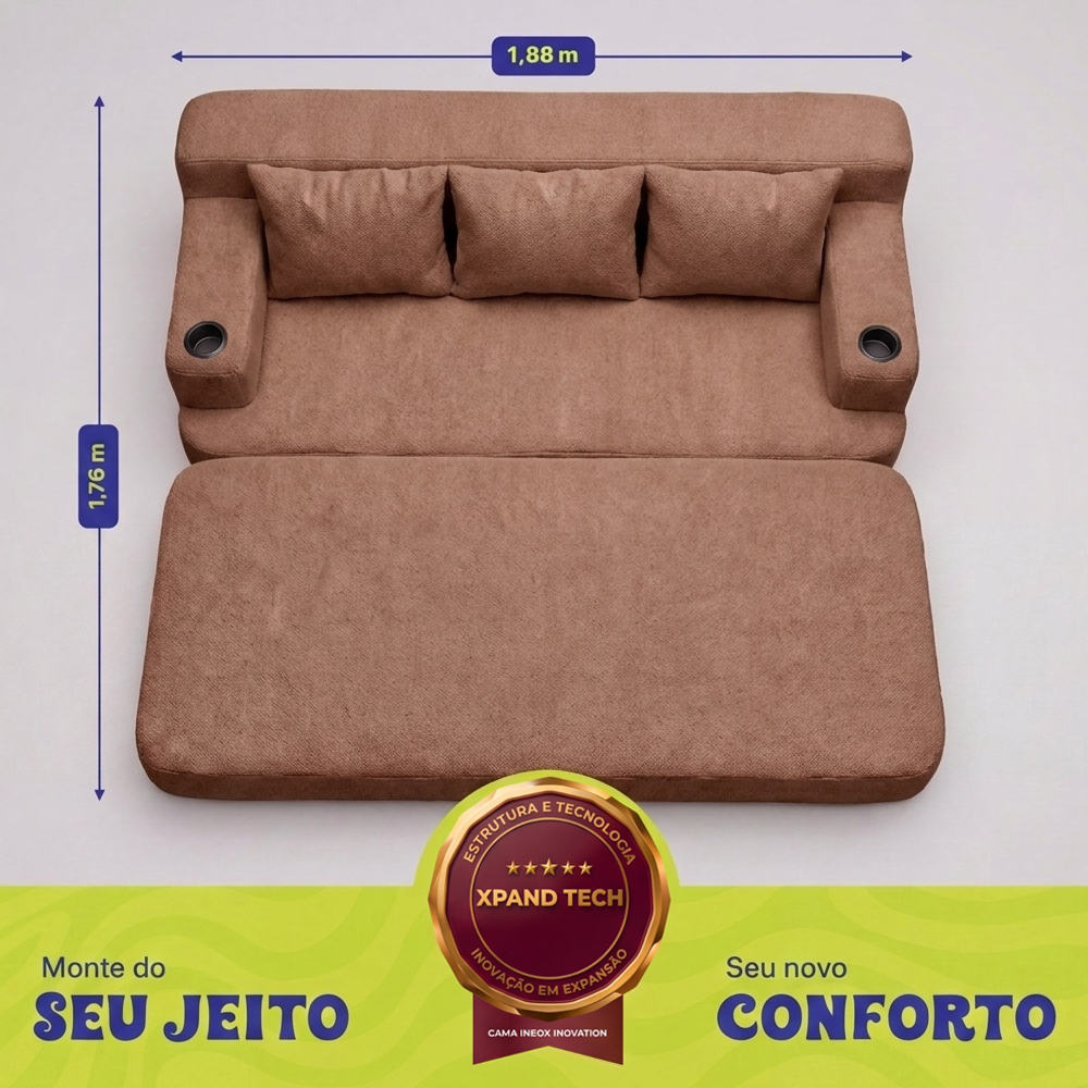 Sofá Cama Nami Xpand Tech a Vácuo Bouclê Cama inBox