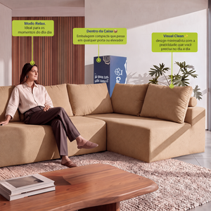 Sofá de Canto Vibe Direito 2,70 x 1,70 BoostTech Bouclê Cama inBox