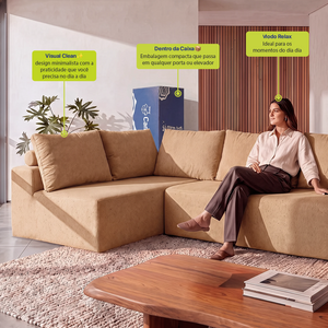 Sofá de Canto Vibe Esquerdo 2,70 x 1,70 BoostTech Bouclê Cama inBox