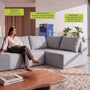Sofá de Canto Vibe Direito 2,70 x 1,70 BoostTech Bouclê Cama inBox