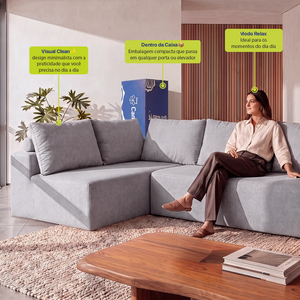 Sofá de Canto Vibe Esquerdo 2,70 x 1,70 BoostTech Bouclê Cama inBox