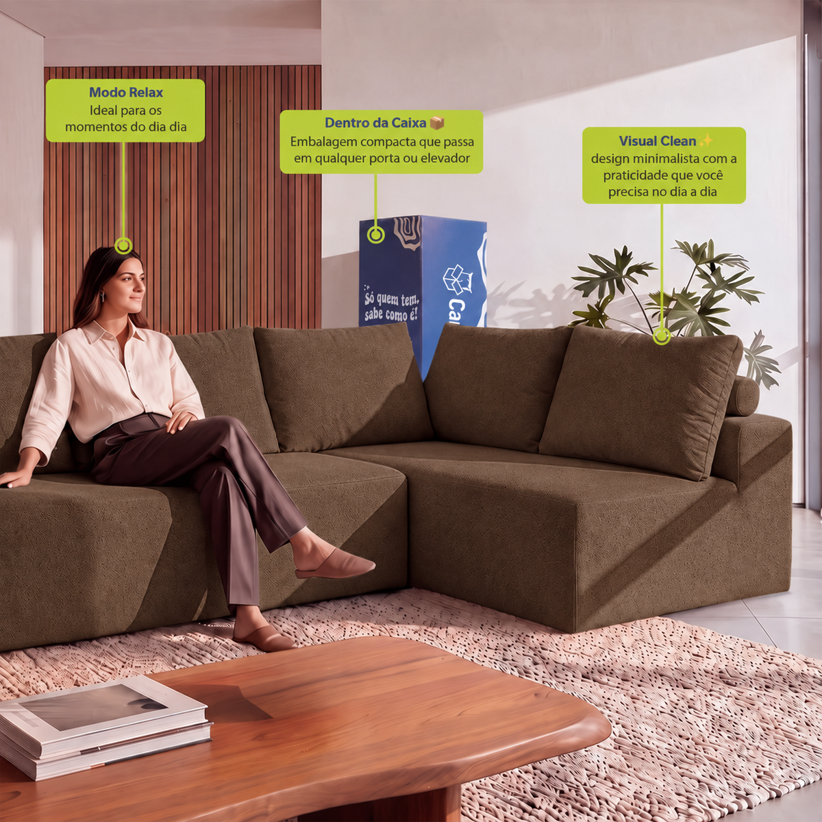 Sofá de Canto Vibe Direito 2,70 x 1,70 BoostTech Bouclê Cama inBox