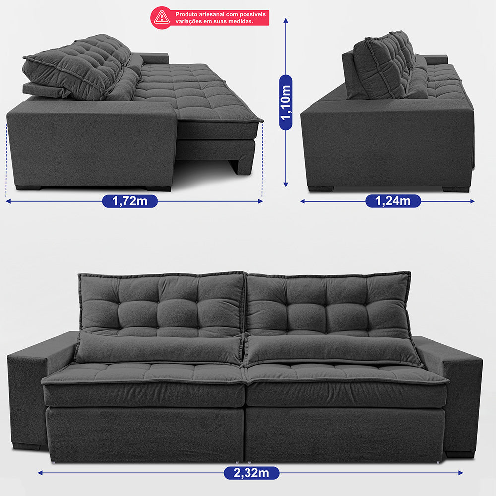 Sofá Retrátil e Reclinável 2,32m Molas Ensacadas Belle Boucle Cama inBox