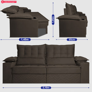 Sofá Retrátil e Reclinável 2,10m Verona com Porta Copos Velupluma Cama inBox
