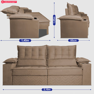 Sofá Retrátil e Reclinável 2,10m Verona com Porta Copos Velupluma Cama inBox