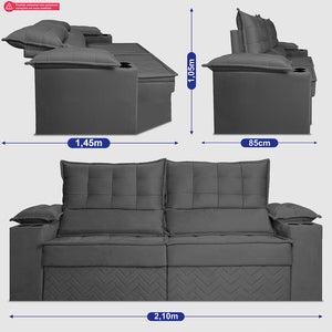 Sofá Retrátil e Reclinável 2,10m Verona com Porta Copos Velupluma Cama inBox
