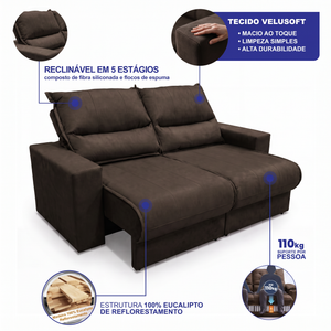 Sofá Retrátil e Reclinável Smart Clean Tecido Velusoft Cama inBox