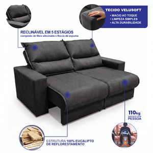 Sofá Retrátil e Reclinável Smart Clean Tecido Velusoft Cama inBox