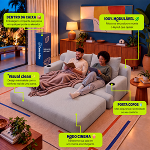 Sofá Cama Nami Xpand Tech a Vácuo Bouclê Cama inBox