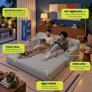 Sofá Cama Nami Xpand Tech a Vácuo Bouclê Cama inBox
