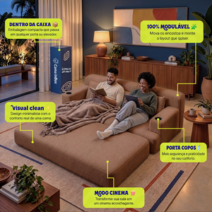 Sofá Cama Nami Xpand Tech a Vácuo Bouclê Cama inBox