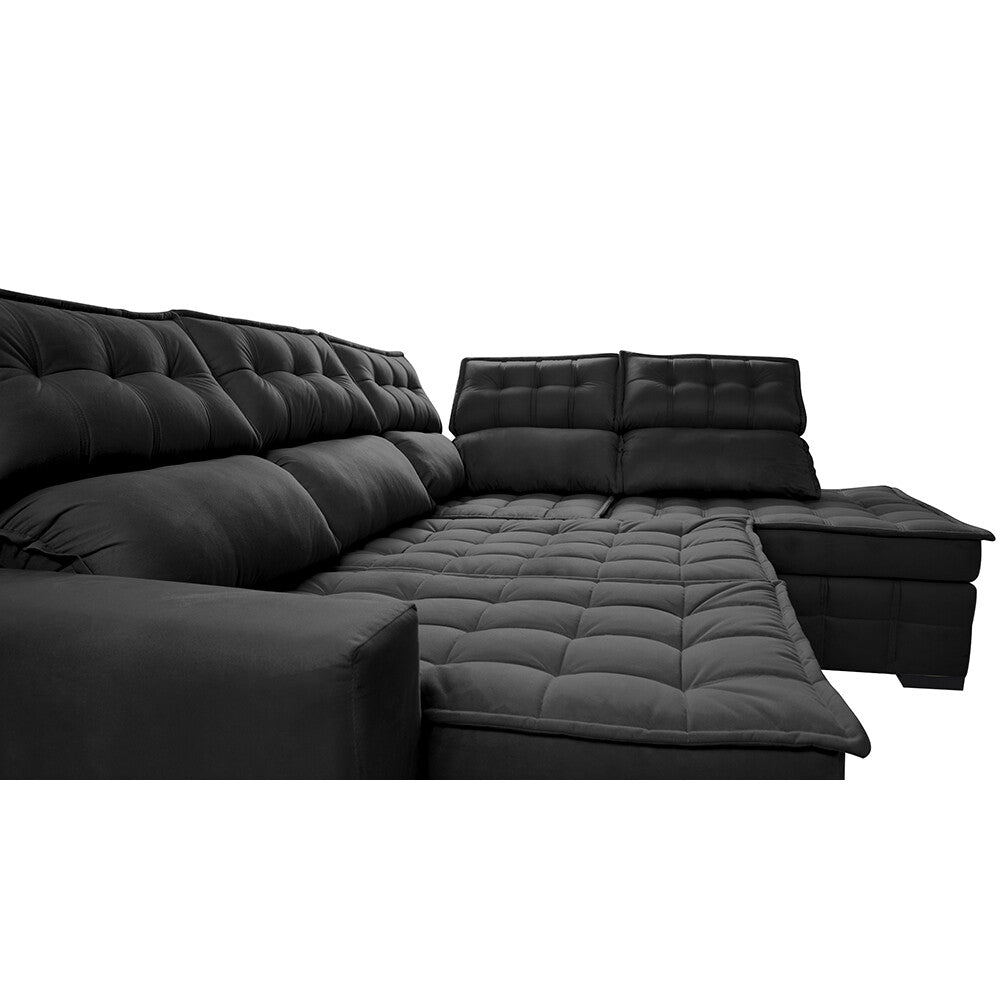 Sofá de Canto Direito Retrátil e Reclinável Nobre com Molas Ensacadas Velusoft Cama inBox