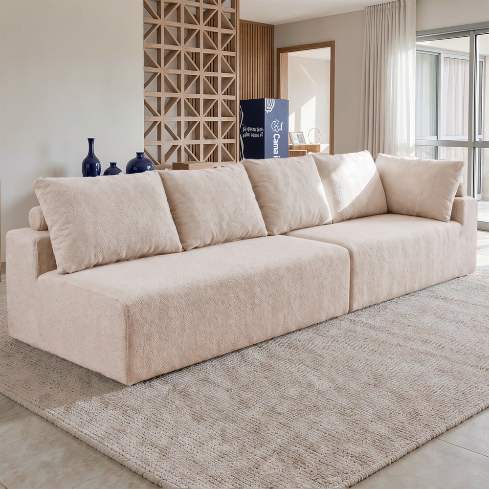 Sofá de Canto Vibe Esquerdo 2,70 x 1,70 BoostTech Bouclê Cama inBox