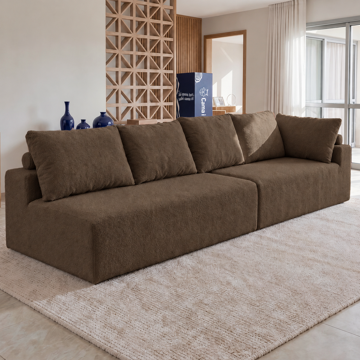 Sofá de Canto Vibe Esquerdo 2,70 x 1,70 BoostTech Bouclê Cama inBox