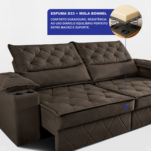 Sofá Retrátil e Reclinável com Porta Copos e Molas Cosmos Velusoft Cama inBox