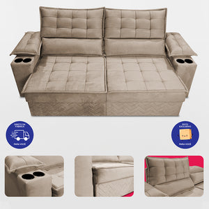 Sofá Retrátil e Reclinável 2,10m Verona com Porta Copos Velupluma Cama inBox