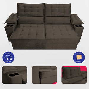 Sofá Retrátil e Reclinável 2,10m Verona com Porta Copos Velupluma Cama inBox