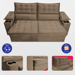 Sofá Retrátil e Reclinável 2,10m Verona com Porta Copos Velupluma Cama inBox