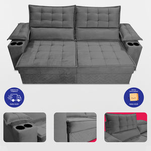 Sofá Retrátil e Reclinável 2,10m Verona com Porta Copos Velupluma Cama inBox