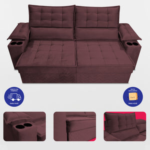 Sofá Retrátil e Reclinável 2,10m Verona com Porta Copos Velupluma Cama inBox