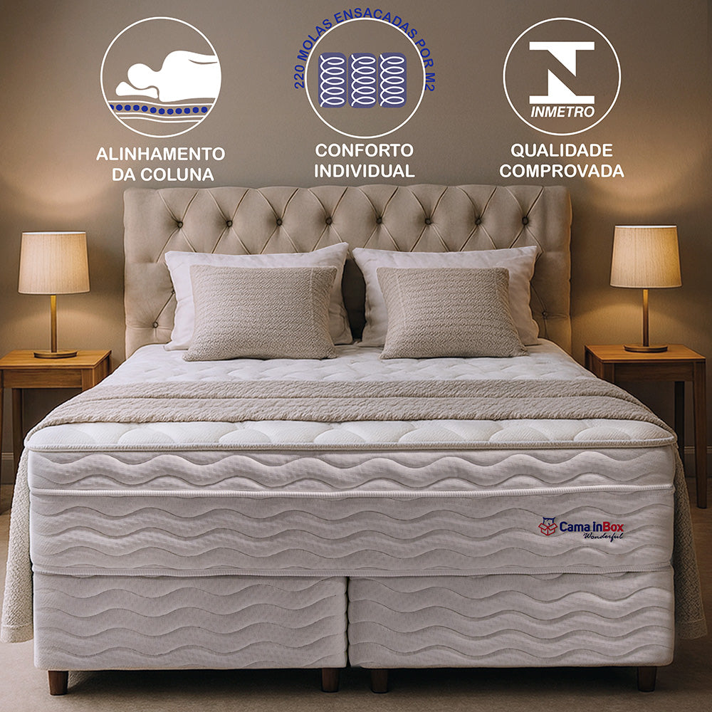 0 - Colchão Casal com Molas Ensacadas Cama inBox Wonderful Branco