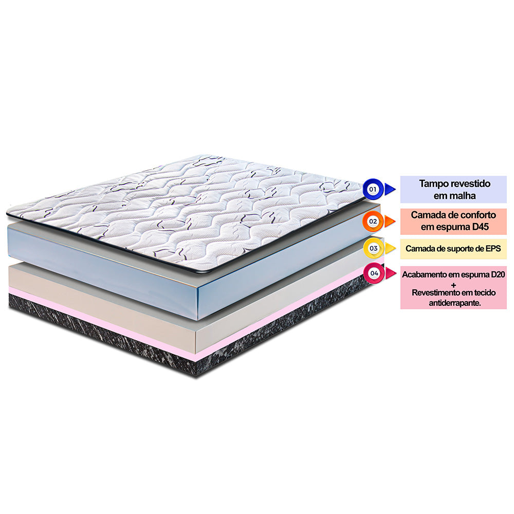 Colchão Moderne One Face Espuma D45 Branco Cama inBox