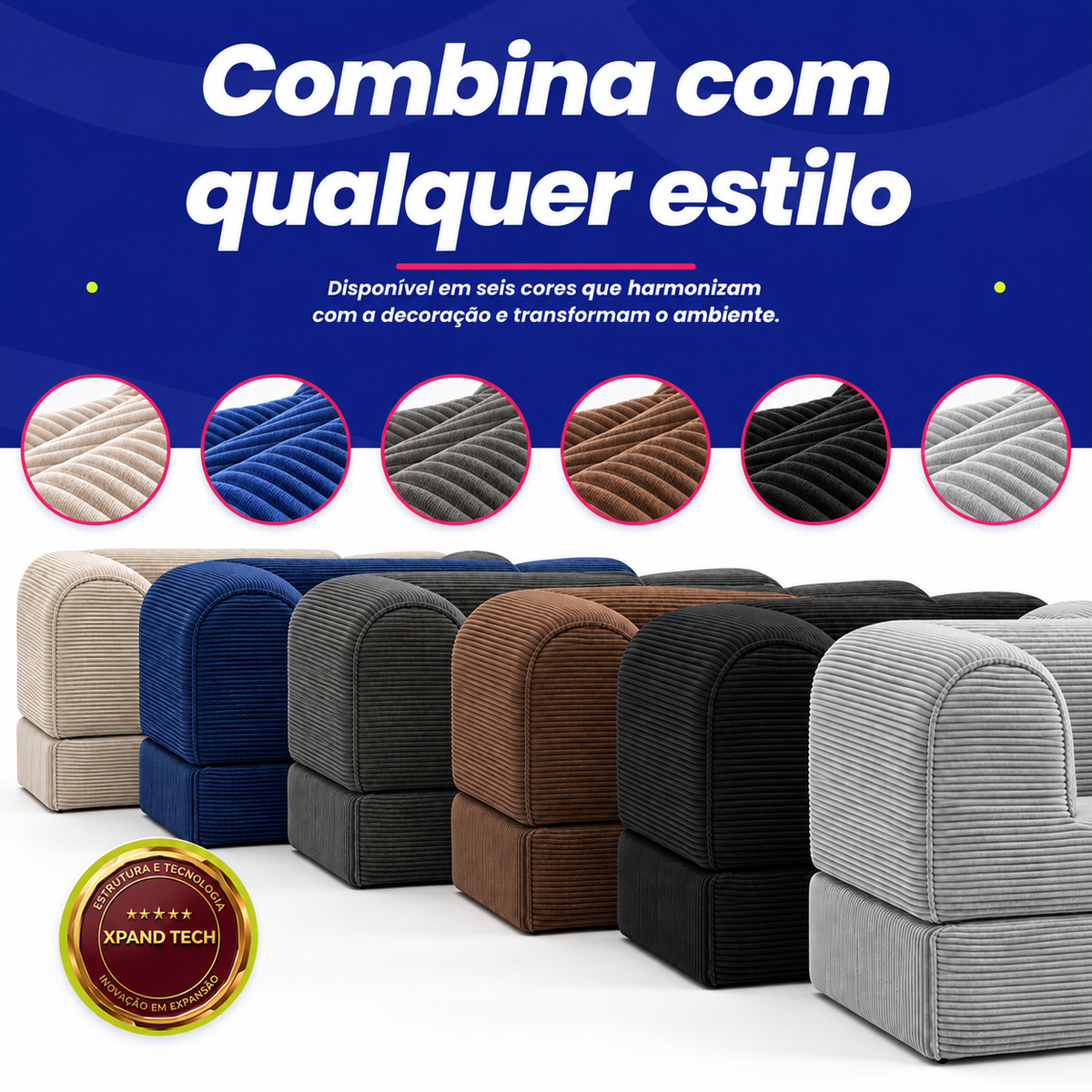 Sofá Cama Cotton Xpand Tech a Vácuo Velourê Cama inBox