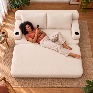 Sofá Cama Nami Xpand Tech a Vácuo Bouclê Cama inBox