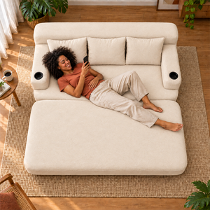 Sofá Cama Nami Xpand Tech a Vácuo Bouclê Cama inBox
