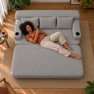 Sofá Cama Nami Xpand Tech a Vácuo Bouclê Cama inBox