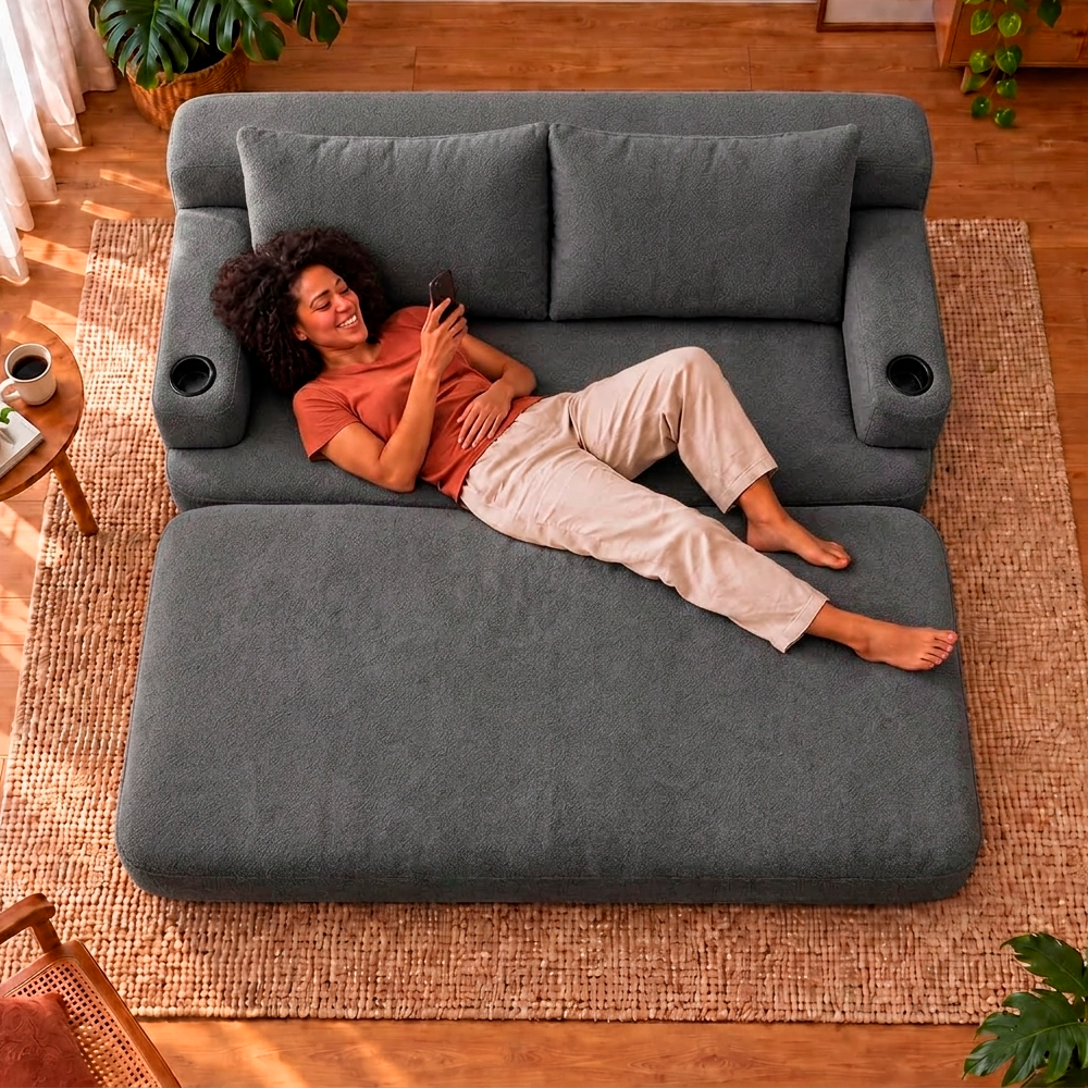 Sofá Cama Nami Xpand Tech a Vácuo Bouclê Cama inBox