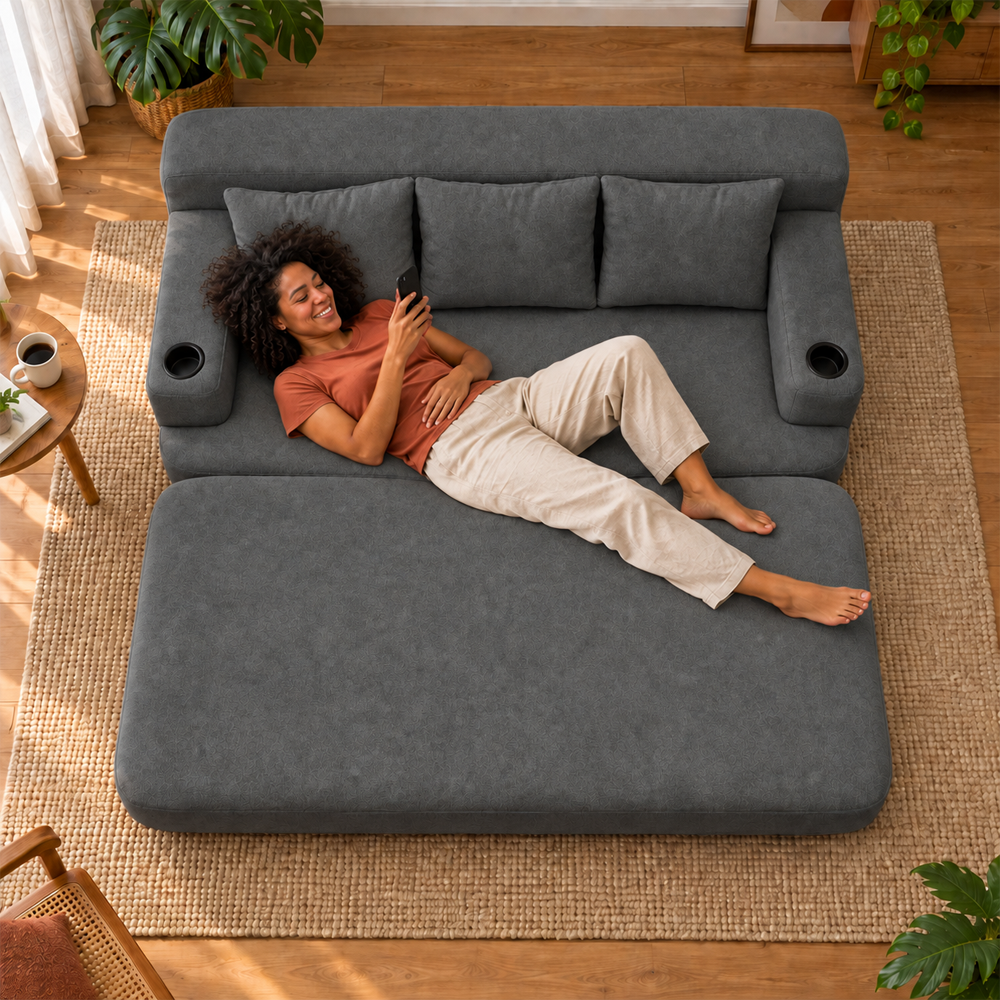 Sofá Cama Nami Xpand Tech a Vácuo Bouclê Cama inBox