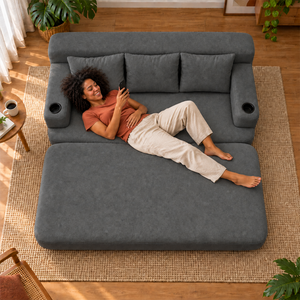 Sofá Cama Nami Xpand Tech a Vácuo Bouclê Cama inBox