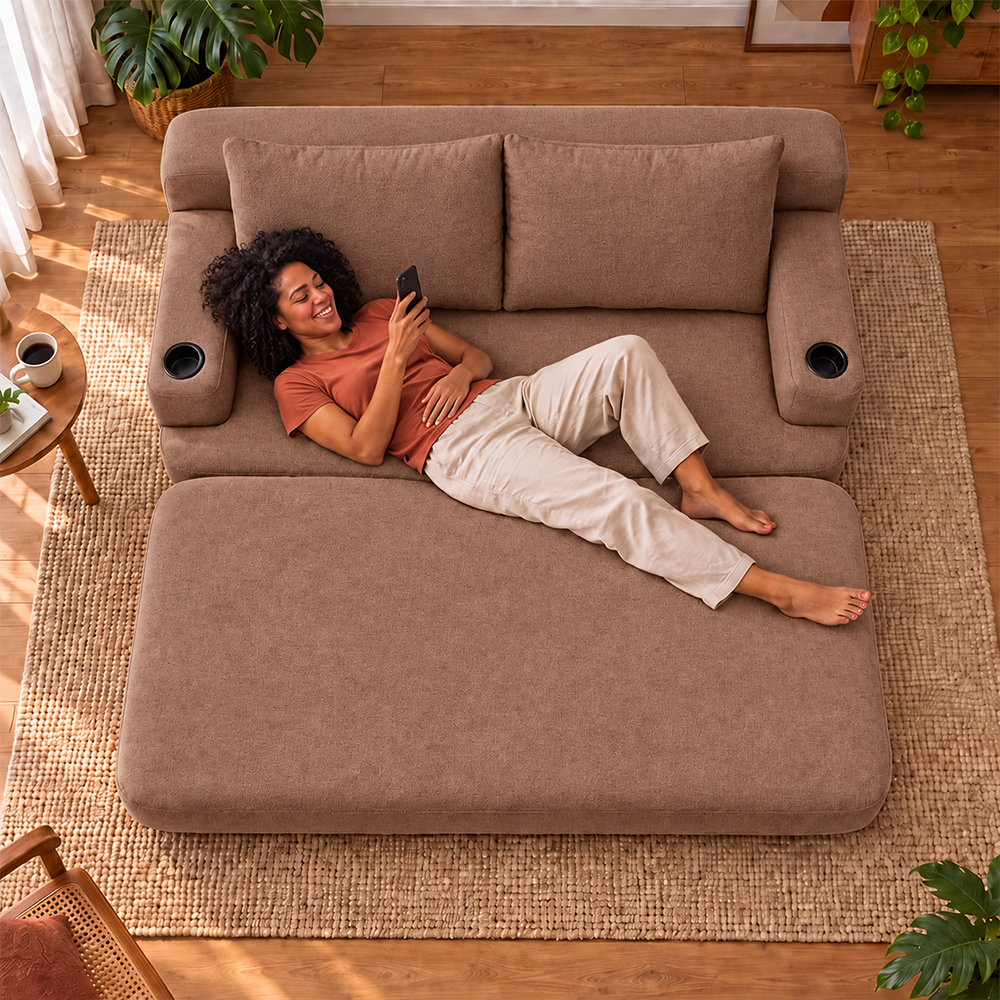 Sofá Cama Nami Xpand Tech a Vácuo Bouclê Cama inBox