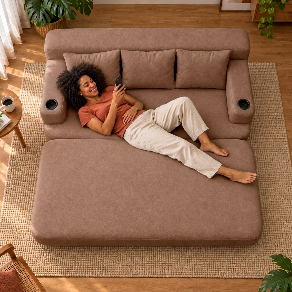 Sofá Cama Nami Xpand Tech a Vácuo Bouclê Cama inBox