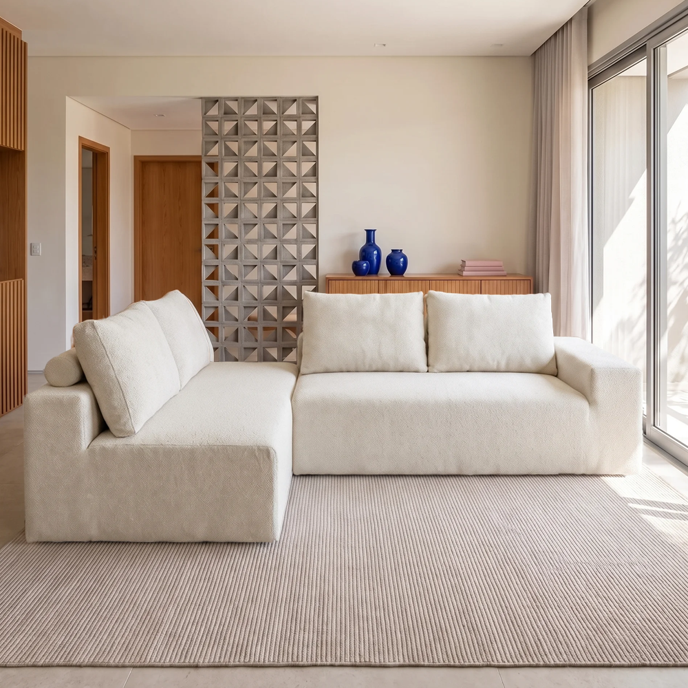 Sofá de Canto Vibe Esquerdo 2,70 x 1,70 BoostTech Bouclê Cama inBox