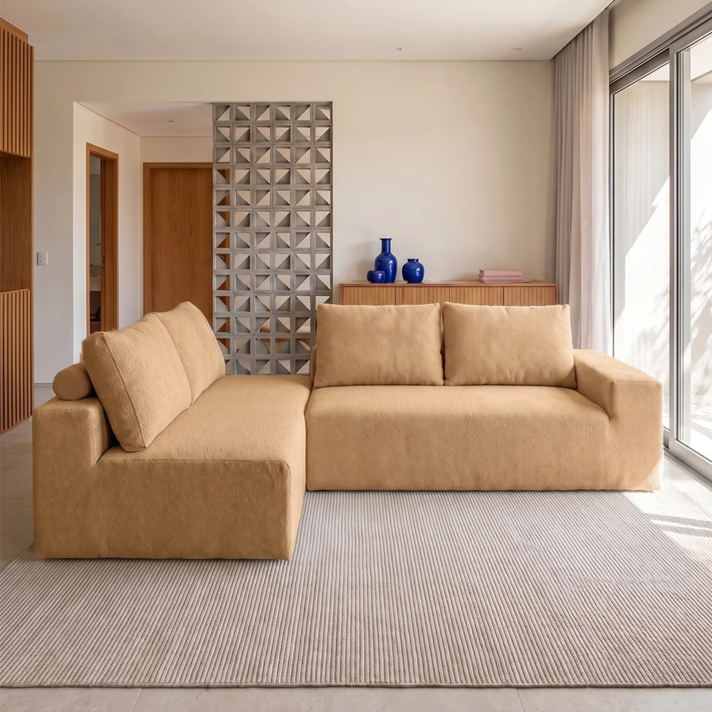 Sofá de Canto Vibe Esquerdo 2,70 x 1,70 BoostTech Bouclê Cama inBox