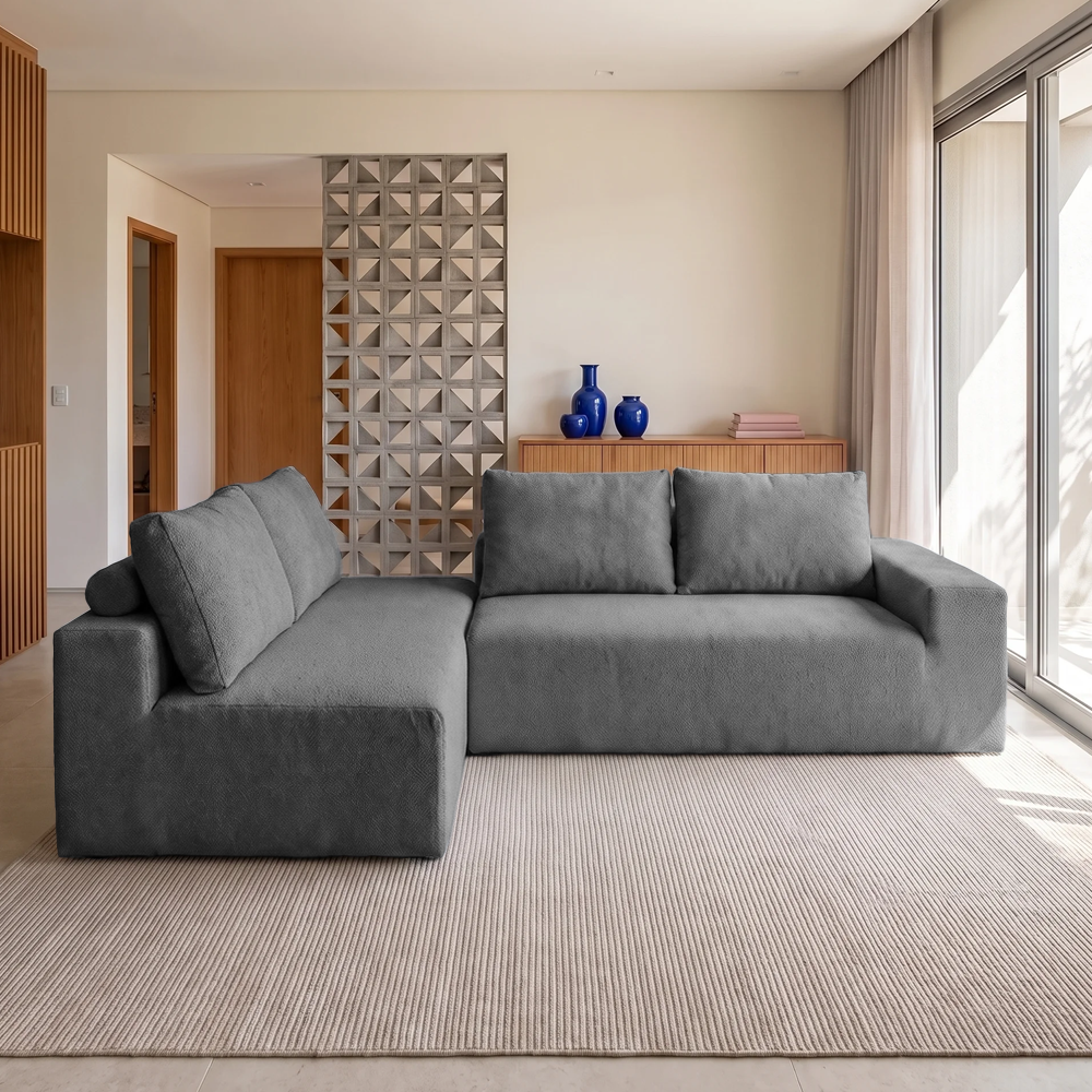 Sofá de Canto Vibe Esquerdo 2,70 x 1,70 BoostTech Bouclê Cama inBox