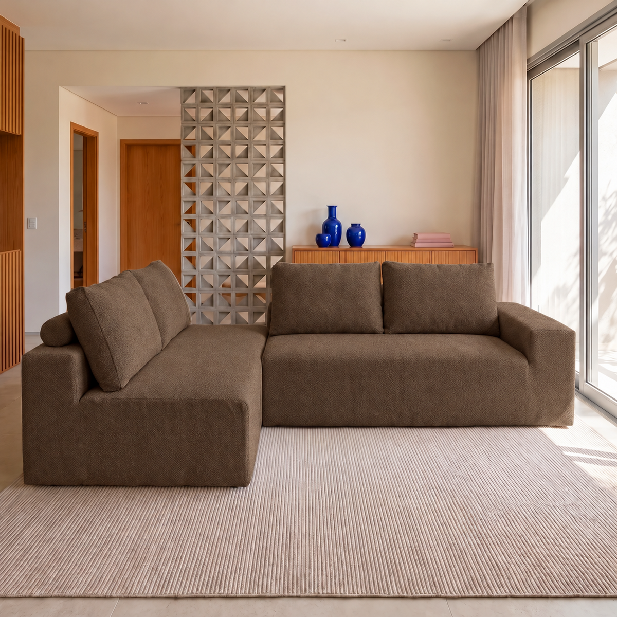 Sofá de Canto Vibe Esquerdo 2,70 x 1,70 BoostTech Bouclê Cama inBox