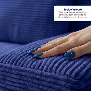 Sofá Evo com Chaise Lounge a Vácuo Velourê 3 módulos