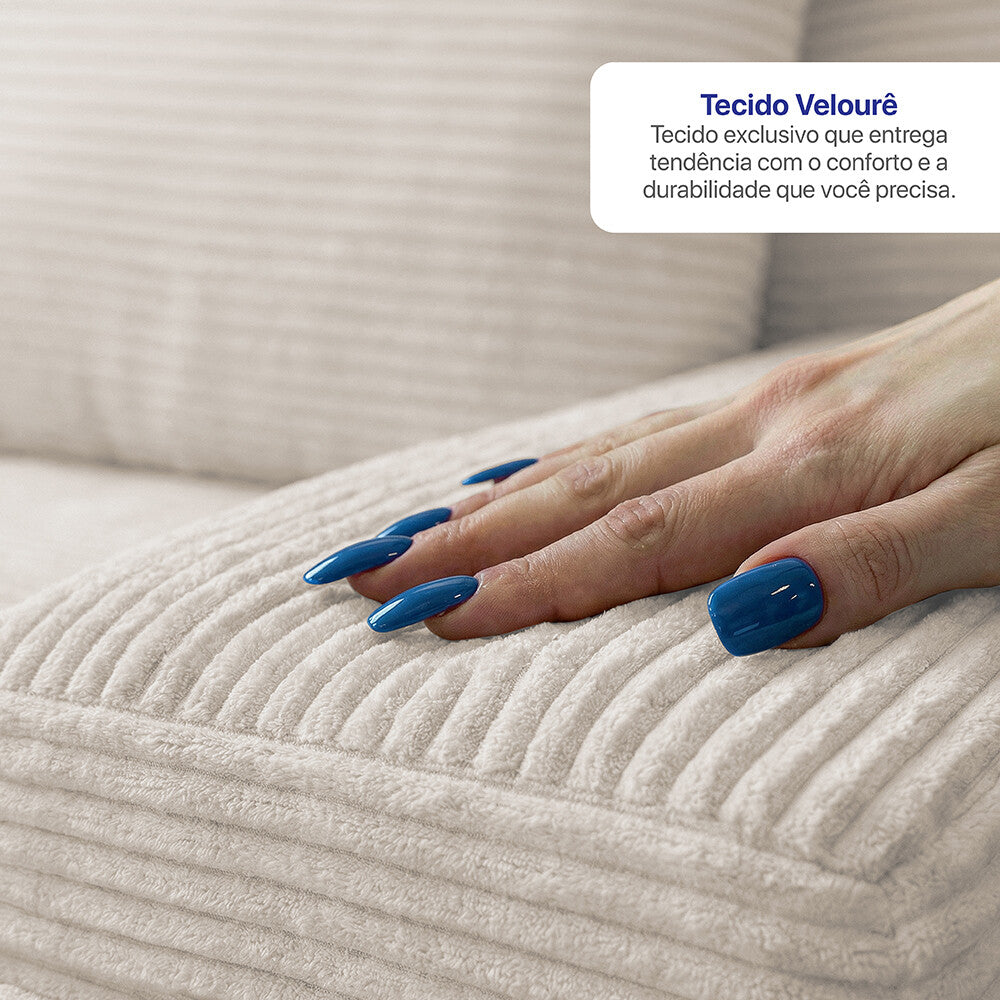 Sofá Evo com Chaise Lounge a Vácuo Velourê 3 módulos
