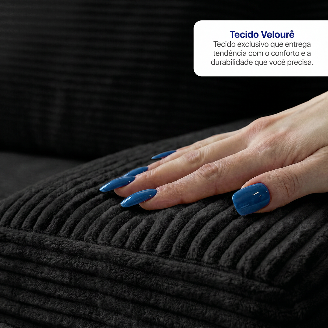 Sofá Evo com Chaise Lounge a Vácuo Velourê 3 módulos