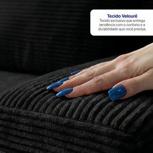 Sofá Evo com Chaise Lounge a Vácuo Velourê 3 módulos