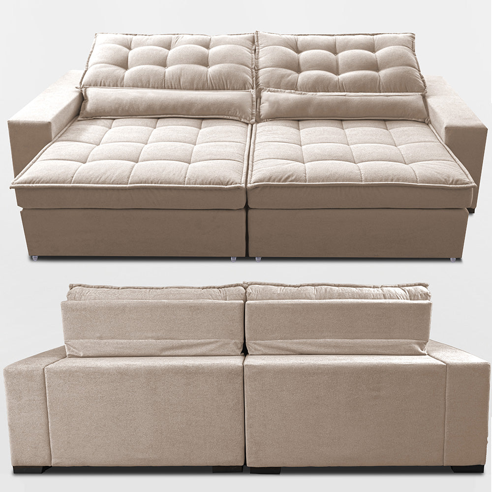 Sofá Retrátil e Reclinável 2,12m Molas Ensacadas Belle Boucle Cama inBox