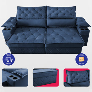 Sofá Retrátil e Reclinável com Porta Copos e Molas Cosmos Velusoft Cama inBox