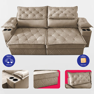 Sofá Retrátil e Reclinável com Porta Copos e Molas Cosmos Velusoft Cama inBox