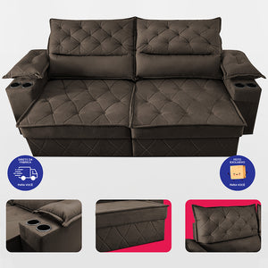 Sofá Retrátil e Reclinável com Porta Copos e Molas Cosmos Velusoft Cama inBox
